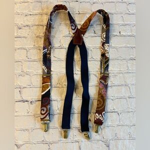PELICAN ABSTRACT PATTERN FABRIC GOLD TONE HARDWARE MENS ADJUSTABLE SUSPENDERS